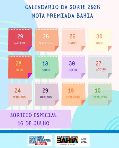 Campanha Nota Premiada Bahia divulga calendário de sorteios para 2026 | SECOM